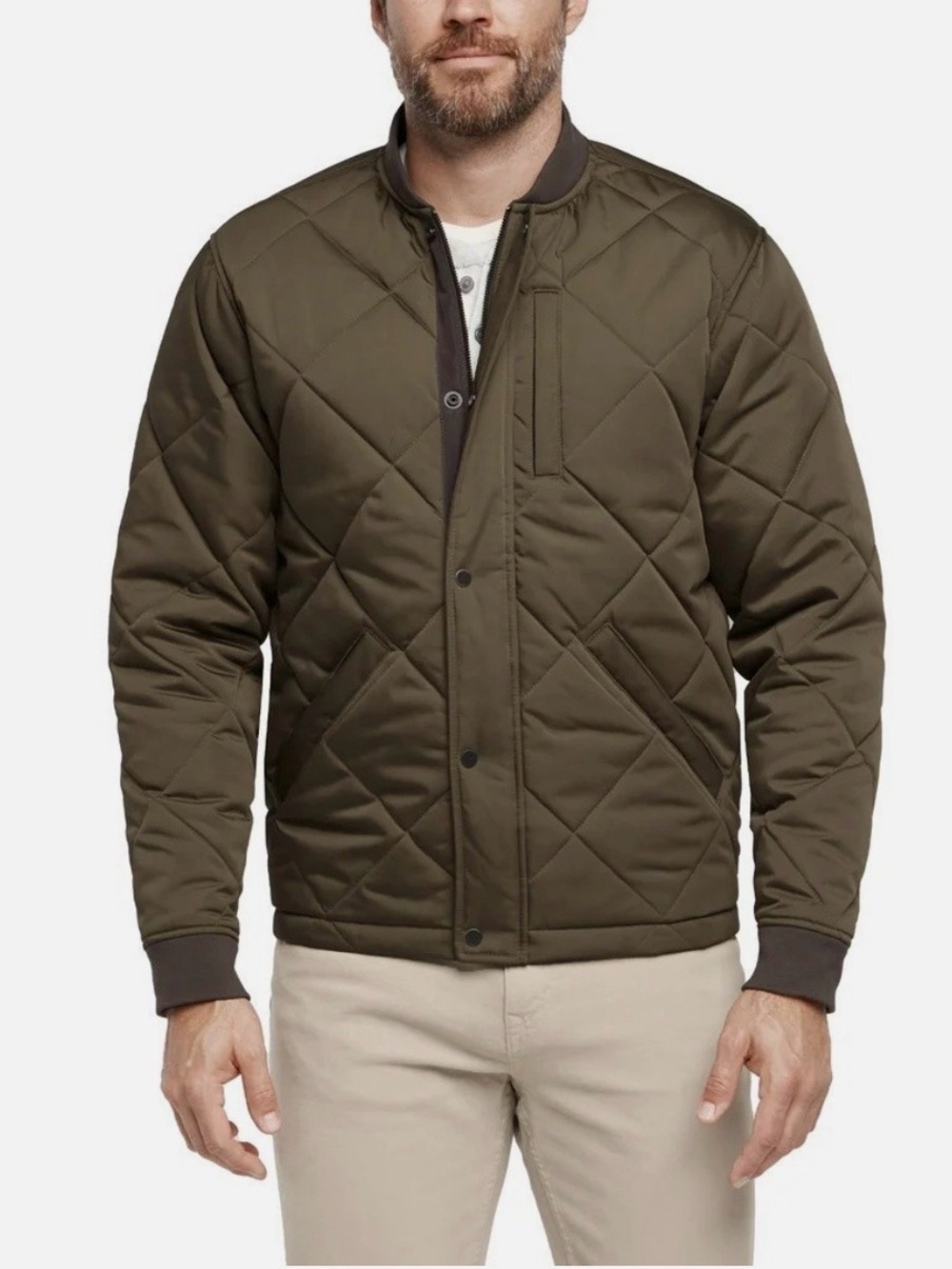BANANA REPUBLIC Men’s Quilted Olive Green Bomber Jacket, Large